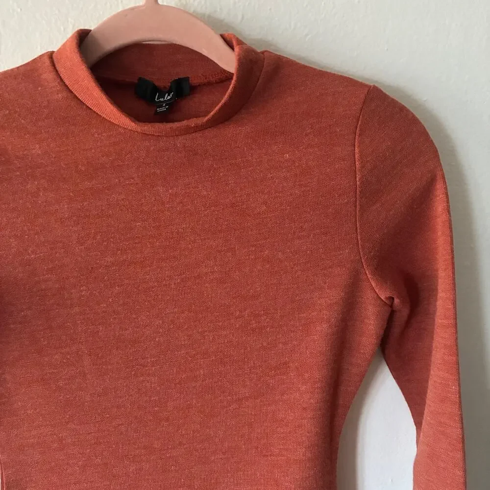 Lulus NWT Womens Small Rust Orange Sweater Knit Bodycon Dress Mock Neck Stretch - Picture 2 of 11